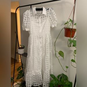 Stunning English Factory collared organza gridded maxi dress